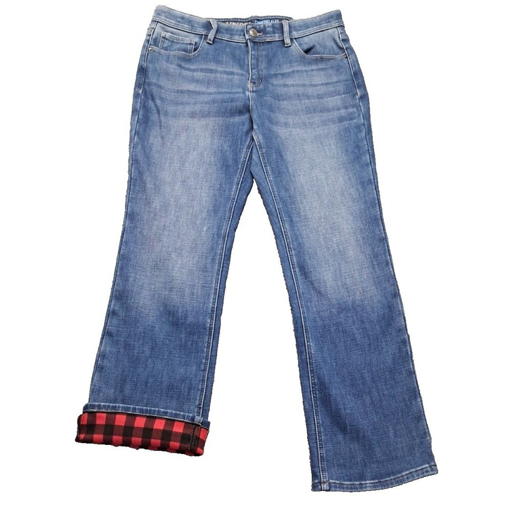 New Lincoln Outfitters Blue Jeans Womens Sz 14 Deim Flannel Lined Comfort Flex